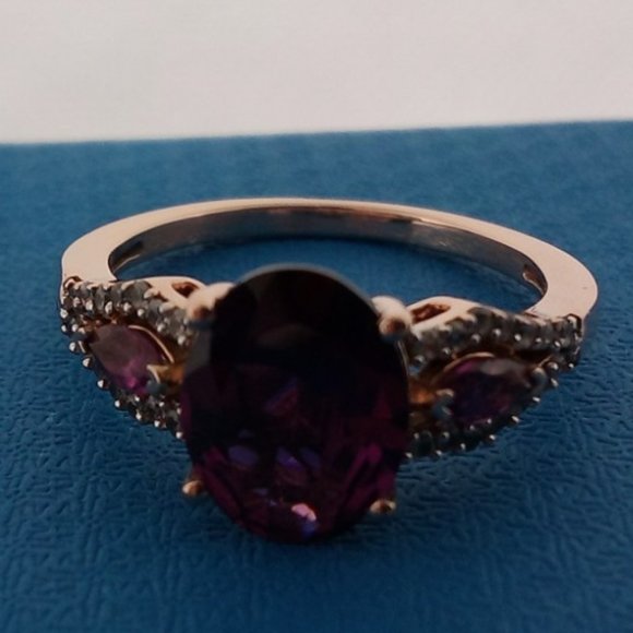 genuine grape garnets & pink sapphires, solid 10k rose gold, size 5.5 - Picture 9 of 12